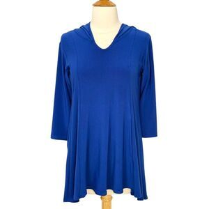 Sympli Royal Blue Tunic Hoodie Size 6 V-Neck 3/4 Sleeve Pockets Stretchy Jersey